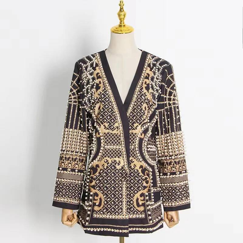 Fashion Beading V Neck Blazers - огляд і ціна Winter Clothing Taiwan