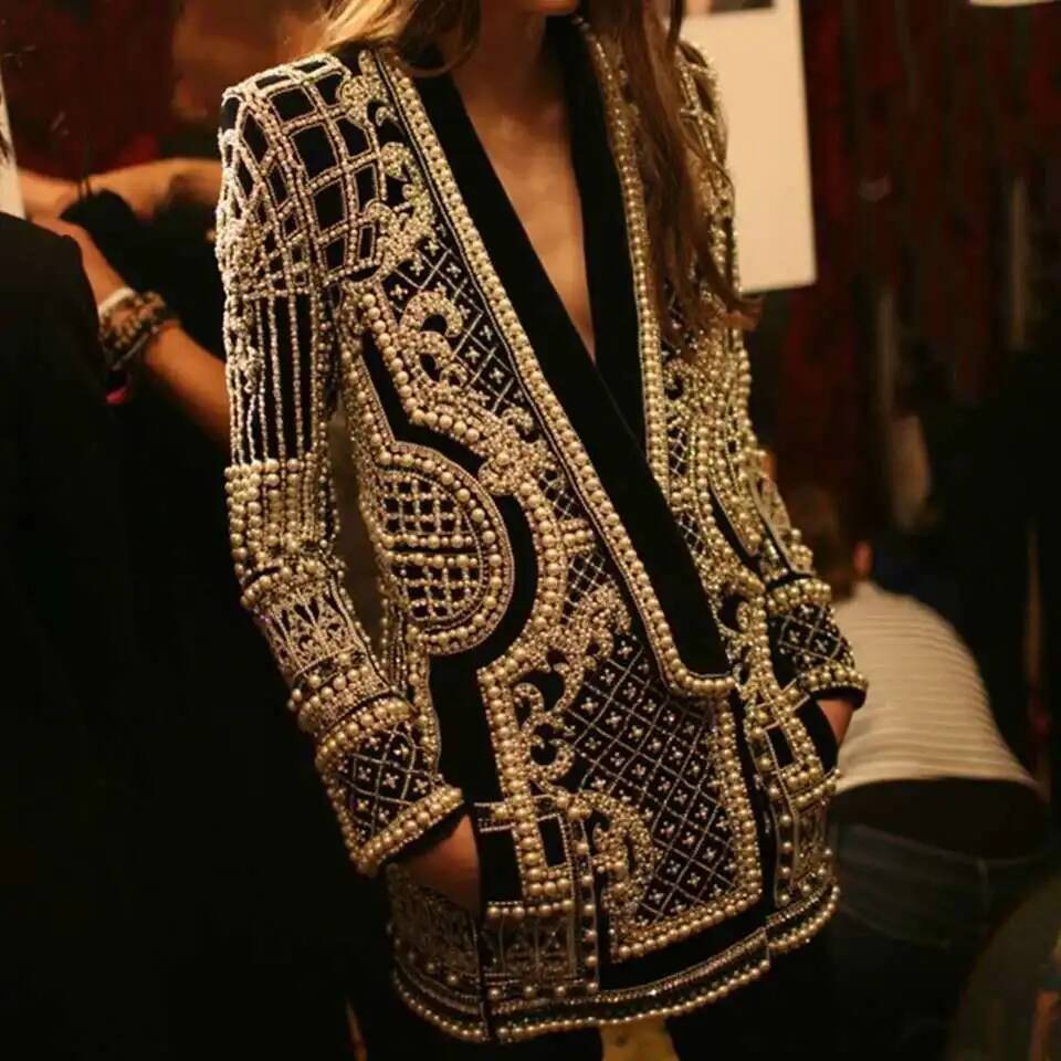 Fashion Beading V Neck Blazers - огляд і ціна Winter Clothing Taiwan