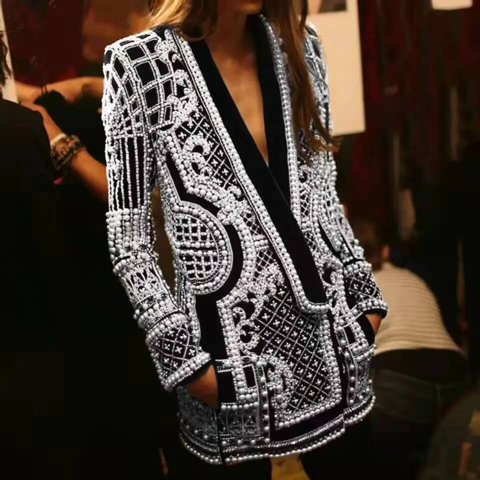 Fashion Beading V Neck Blazers - огляд і ціна Winter Clothing Taiwan